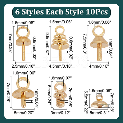 60pcs 6 styles Brass Cup Pearl Peg Bails Pin Pendants FIND-AR0005-35-1