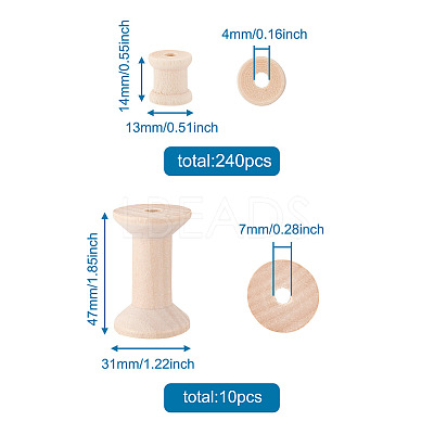 250 Pcs 2 Styles Wooden Empty Spools WOOD-TA0001-58-1