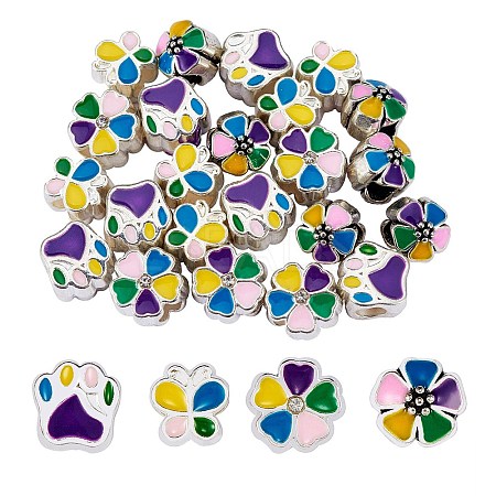 32Pcs 4 Colors Alloy Enamel European Beads MPDL-SZ0001-08-1