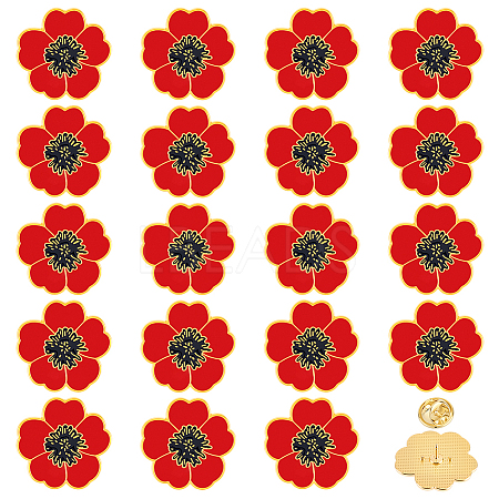 20Pcs Poppy Alloy Enamel Brooch JEWB-FG0001-67-1
