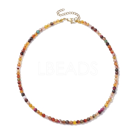 Faceted Round Natural Agate(Dyed & Heated) Beaded Necklaces for Women NJEW-JN04659-03-1