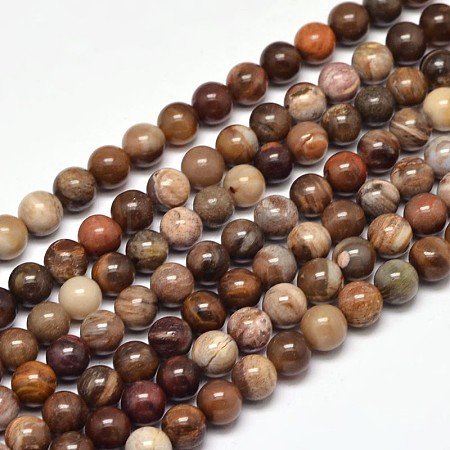 Natural Petrified Wood Round Bead Strands G-F266-08-4mm-1