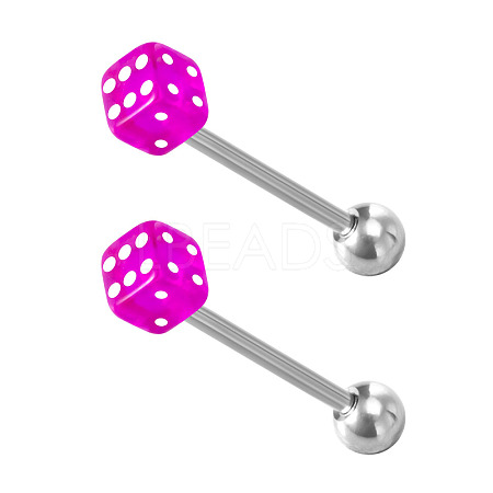 Dice 304 Stainless Steel & Acrylic Straight Barbell 15 Gauge Piercing Tongue Rings for Women Men WG4A39A-01-1