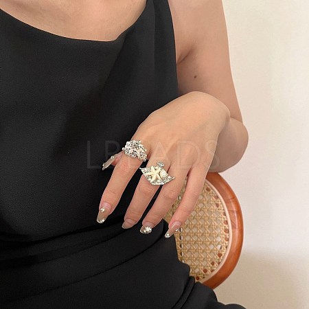 Shell Open Cuff Ring for Women RJEW-Z047-01P-03-1