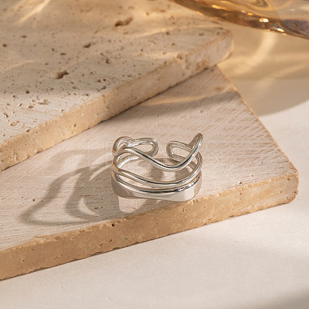 304 Stainless Steel Layered Waved Cuff Rings LS-IP1219-3-1