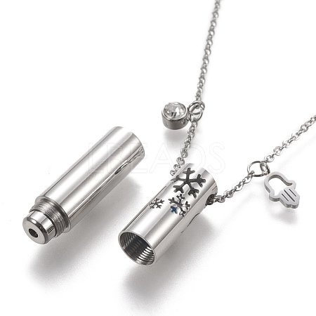 304 Stainless Steel Openable Perfume Bottle Pendant Necklaces NJEW-M184-09P-1