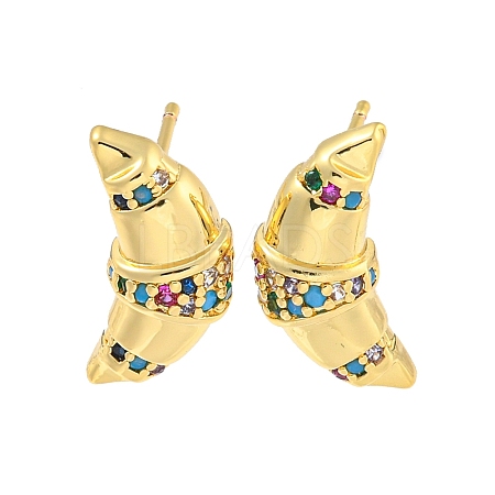 Rack Plating Brass Micro Pave Cubic Zirconia Stud Earring EJEW-C102-15G-02-1