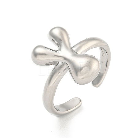 Brass Letter Open Cuff Rings for Women RJEW-G313-01Y-P-1
