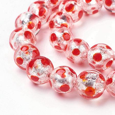 Handmade Silver Foil Lampwork Beads Strands FOIL-L016-D05-1