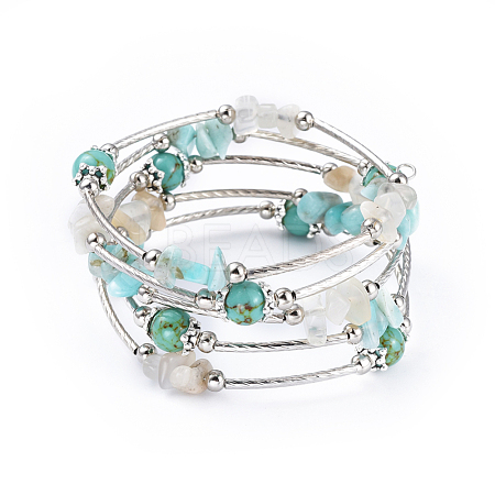 Five Loops Synthetic Turquoise(Dyed) & Natural Amazonite BJEW-JB04488-05-1