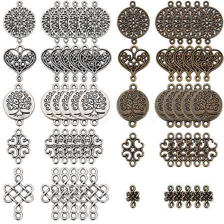 SUNNYCLUE 100Pcs 10 Styles Tibetan Style Alloy Connector Charms FIND-SC0007-87-1