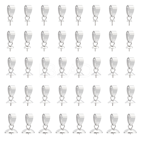 40Pcs 5 Style 304 Stainless Steel Cup Pearl Peg Bails Pin Pendants STAS-UN0055-01-1