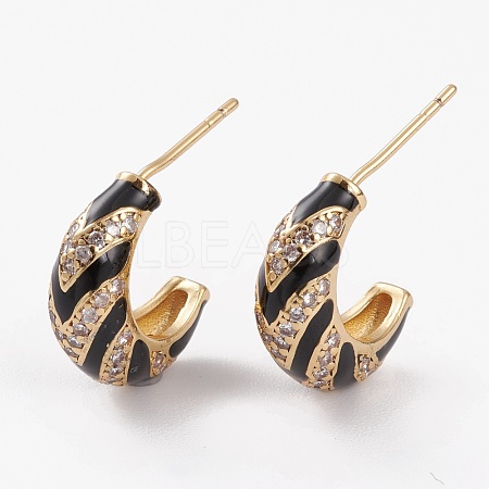 Brass Micro Pave Cubic Zirconia Half Hoop Earrings EJEW-C502-05G-A-1