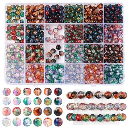 900Pcs 24 Styles Crackle Glass Beads CCG-YW0001-22-1