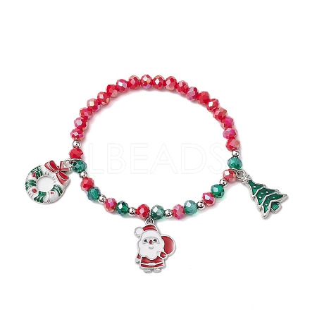 Christmas Tree & Santa Claus & Christmas Wreath Alloy Enamel Charm Bracelets BJEW-TA00507-1