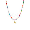 Colorful Beaded Heart Letter Necklace with Pearl Elements Stainless Steel Pendant Jewelry TR2146-1-1