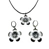 Flower Alloy with Imitation Leather Cord Pendant Necklace & Hoop Earring Sets FS-WGDD3CA-01-5
