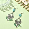 Natural Agate(Dyed) & Synthetic Turquoise Heart Chandelier Earrings EJEW-JE05364-03-3