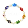 Handmade Millefiori Glass & Natural Cultured Freshwater Pearl Beads Stretch Bracelets for Women BJEW-JB13848-2