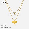 304 Stainless Steel & Clear Cubic Zirconia Double Layer Necklaces FS-WG7985A-10-1