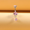 316L Surgical Stainless Steel Pearl Pink Cubic Zirconia Flat Round Curved Barbell Dangle Belly Rings WG4CABC-06-1