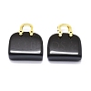 Natural Obsidian Brass Pendants KK-E274-01G-07-3