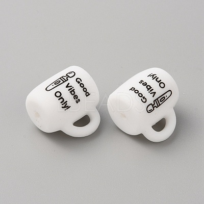 Cup with Word Ggood Vibes Only Silicone Beads SIL-WH0006-18B-1
