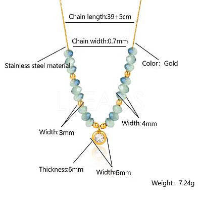 Stainless Steel Crystal Rhinestone Flat Round Pendant Glass Beaded Necklaces for Women GE4228-2-1