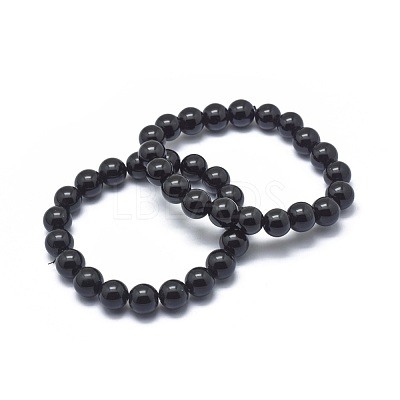 Synthetic Black Stone Bead Stretch Bracelets X-BJEW-K212-A-032-1