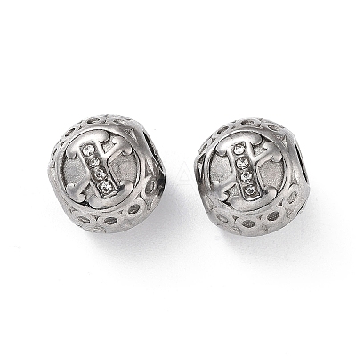 304 Stainless Steel Rhinestone European Beads STAS-A092-10X-P-1