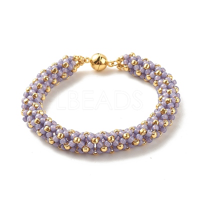 Glass Seed Beaded Bracelet with Brass Magnetic Clasp BJEW-JB07802-05-1