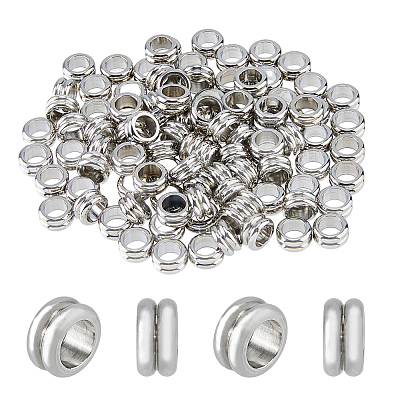 201 Stainless Steel Grooved European Beads STAS-DC0015-64-1