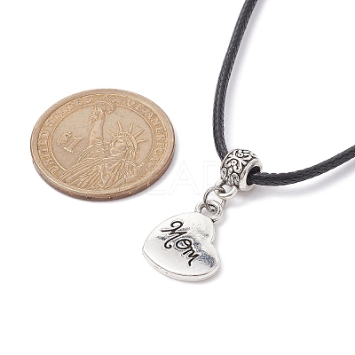 Heart with Word Mom Alloy Pendant Necklace with Imitation Leather Cords NJEW-JN04494-1
