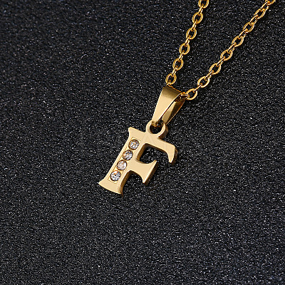 201 Stainless Steel Crystal Rhinestone Initial Pendant Necklaces FS-WG3A711-06-1