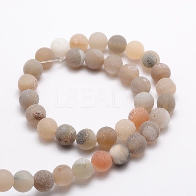 Dyed Frosted Natural Druzy Geode Agate Round Beads Strands X-G-E322A-10mm-01-1