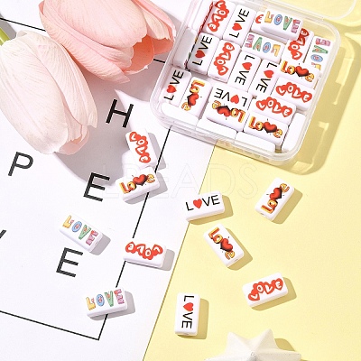 40Pcs 4 Colors Printed Opaque Acrylic Beads OACR-FS0004-05-1