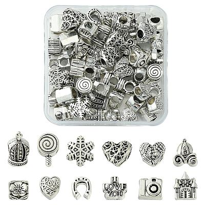 60Pcs 12 Style Tibetan Style Alloy European Beads TIBEB-FS0001-04-1