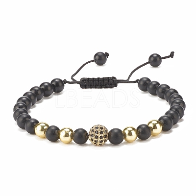 Natural Obsidian & Synthetic Hematite Braided Bead Bracelet with Cubic Zirconia BJEW-JB08117-02-1