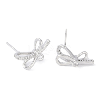 Left and Right Brass Pave Clear Cubic Zirconia Stud Earring Findings KK-F875-02P-1