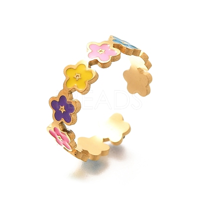 201 Stainless Steel Enamel Open Cuff Ring for Women RJEW-A053-04G-03-1