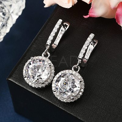 925 Sterling Silver Micro Pave Cubic Zirconia Dangle Hoop Earrings EJEW-F371-01B-01-1