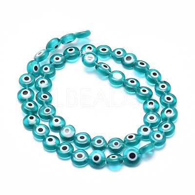 Handmade Evil Eye Lampwork Flat Round Bead Strands LAMP-L058-10mm-11-1
