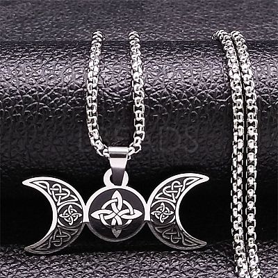 Triple Moon Goddess 201 Stainless Steel Pendant Necklaces NJEW-K253-27P-1