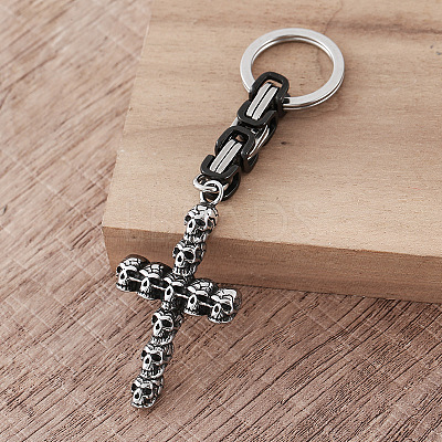 304 Stainless Steel Skull-shape Cross Keychains LS-HC7516-1
