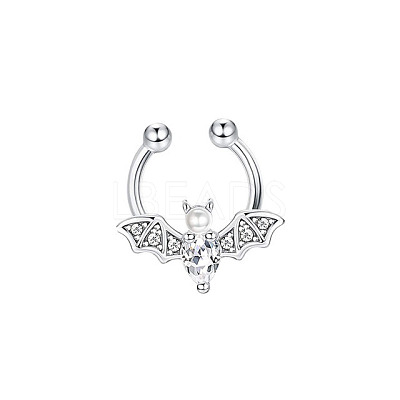 316L Stainless Steel Clear Cubic Zirconia Halloween Bat Clip-on Nose Septum Rings WG4B0C3-01-1