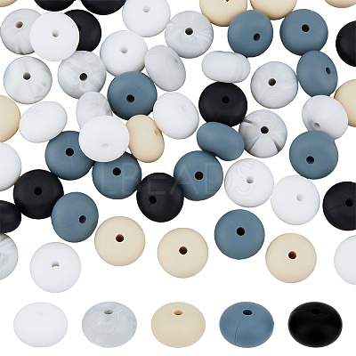 60Pcs 5 Colors Food Grade Eco-Friendly Silicone Beads SIL-DC0001-37-1