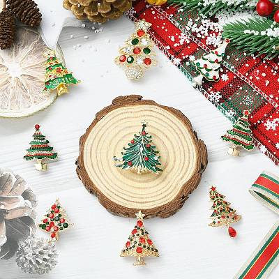 9Pcs 9 Styles Christmas Tree Enamel Pins JEWB-CJ0003-28-1