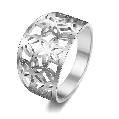 Flower Pattern Hollow Out 304 Stainless Steel Finger Rings FS-WGDCC5F-02-1