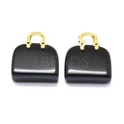 Natural Obsidian Brass Pendants KK-E274-01G-07-1