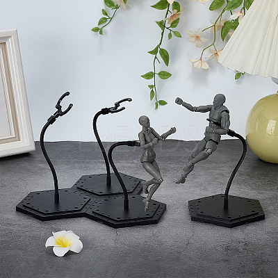 Assembled Hexagon Plastic Action Figure Display Stands with Adjustable Alloy Support Arm ODIS-WH0080-11C-1
